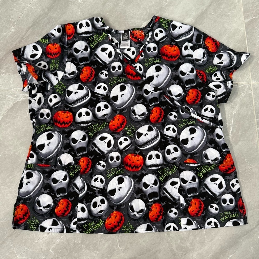Women’s Disney Tim Burton The Nightmare Before Christmas Scrub Top Plus Size 3X